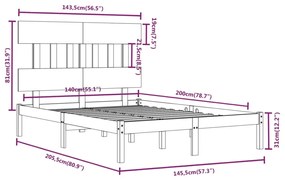 vidaXL Πλαίσιο Κρεβατιού Μαύρο 140 x 200 εκ. από Μασίφ Ξύλο