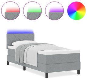 vidaXL Κρεβάτι με ελατήριο και στρώμα & LED Ανοιχτό Γκρι 80x200 cm Ύφασμα