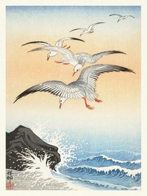 Εκτύπωση έργου τέχνης Flock of Seagulls (Japandi Vintage) - Ohara Koson, (30 x 40 cm)