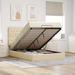 vidaXL Οθωμανικό κρεβάτι με στρώμα &amp; LEDs Cream 140x190cm Ύφασμα