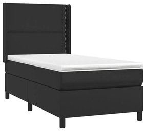 vidaXL Κρεβάτι Boxspring με Στρώμα & LED Μαύρο 90x200 εκ. Συνθ. Δέρμα