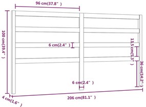 vidaXL Κεφαλάρι Κρεβατιού Λευκό 206 x 4 x 100 εκ. Μασίφ Ξύλο Πεύκου