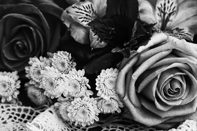 Εικόνα ρετρό μπουκέτο με τριαντάφυλλα σε ασπρόμαυρο σχέδιο - 60x40
