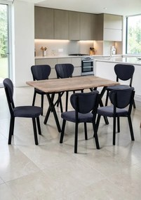 Stewehome σετ τραπεζαρίας 6 ατόμων μπλε σκούρο δρυς 42x45x100 cm