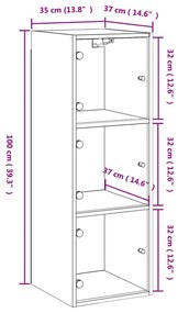 Ντουλάπι Τοίχου Καπνιστή Δρυς 35x37x100 εκ. Γυάλινες Πόρτες - Καφέ