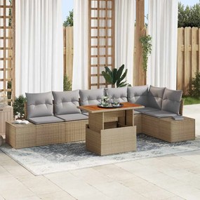 vidaXL Σέτ φαγητού για κήπο με μαξιλάρι 7 pcs Μπεζ και Γκρι