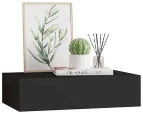 vidaXL Ράφι Επιτοίχιο με Συρτάρι Μαύρο 40 x 23,5 x 10 εκ. από MDF