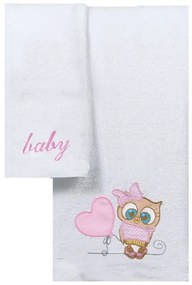 Isadore Lorraine Βρεφικές Πετσέτες Σετ 2Τεμ 50×50 + 70×140 cm Βαμβακερές 500gr - Owl Pink