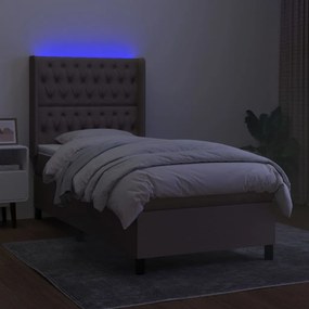vidaXL Κρεβάτι Boxspring με Στρώμα &amp; LED Taupe 90x200 εκ. Υφασμάτινο