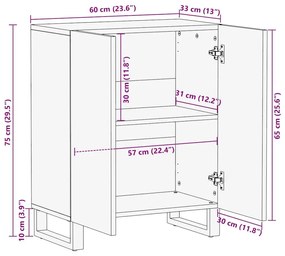 Μπουφές Μαύρο 60x33x75 cm Μασίφ Ξύλο Μάνγκο - Μαύρο