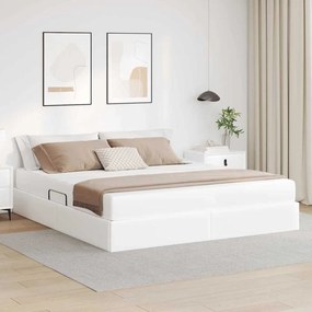 vidaXL Κρεβάτι με αποθηκευτικό χώρο και στρώμα 2 pcs Λευκό Δέρμα