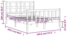 Πλαίσιο Κρεβατιού με Κεφαλάρι Μαύρο 140x200 εκ. Μασίφ Ξύλο - Μαύρο