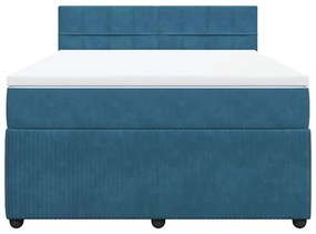 vidaXL Κρεβάτι Boxspring με Στρώμα Μπλε 140x200 εκ. Βελούδινο