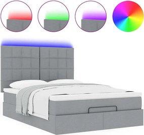 vidaXL Οθωμανικό κρεβάτι με στρώμα &amp; LEDs Ανοιχτό γκρι ύφασμα