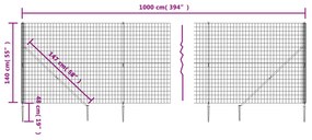 vidaXL Συρματόπλεγμα Περίφραξης Ανθρακί 1,4 x 10 μ. με Καρφωτές Βάσεις