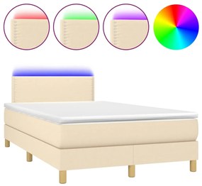vidaXL Κρεβάτι Boxspring με Στρώμα & LED Κρεμ 120x190 εκ. Υφασμάτινο