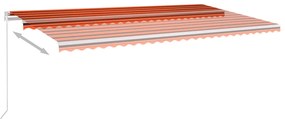 vidaXL Τέντα Αυτόματη με LED&Αισθητ. Ανέμου Πορτοκαλί/Καφέ 6x3,5 μ.