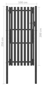 vidaXL Πόρτα Περίφραξης Κήπου Ανθρακί 1 x 2,5 μ. Ατσάλινη