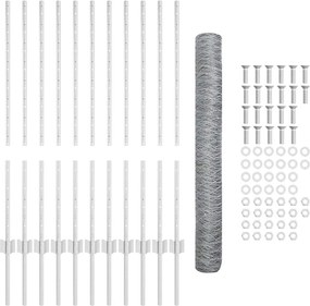 vidaXL Εξωτερική εξάγωνη περίφραξη με στήλη 25 x 1 m Ασημί Δίχτυ
