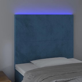 Κεφαλάρι Κρεβατιού LED Σκούρο Μπλε 90x5x118/128 εκ. Βελούδινο - Μπλε