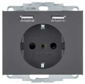 Πρίζα Σούκο με 2xUSB Ανθρακί Ματ Berker K.1 48037006 Hager-48037006-Ανθρακί 48037006