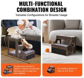 VEVOR Pet Bunk Bed with Stairs Dog/Cat Window Perch with Storage Indoor Gray
