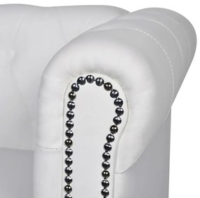 vidaXL Καναπέδες Chesterfield Διθέσιος + Τριθέσιος Λευκό Συνθ. Δέρμα