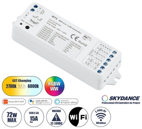 73010 GloboStar®  73010 WT5 SKYDANCE DC WiFi &amp; RF 2.4Ghz Dimmer High Speed Controller 5 Καναλιών DC 12-24V 5 x 3A 72W - Max 15A 360W - IP20 Μ10 x Π4 x Υ2cm - 5 Years Warranty