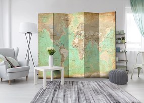 Διαχωριστικό με 5 τμήματα - Turquoise World Map  [Room Dividers] 225x172