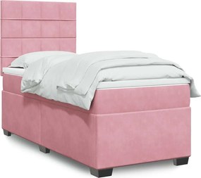 vidaXL Κρεβάτι Boxspring με Στρώμα Ροζ 80 x 200 εκ. Βελούδινο