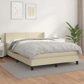 vidaXL Κρεβάτι Boxspring με Στρώμα Κρεμ 140x190εκ. από Συνθετικό Δέρμα