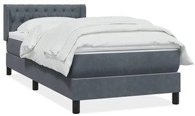 Κρεβάτι Boxspring με Στρώμα Σκούρο Γκρι 90x220 εκ. Βελούδινο - Γκρι