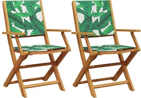 vidaXL Καρέκλες Κήπου 2 τεμ. Σχέδιο Φύλλων Μασίφ Ακακία &amp; Ύφασμα