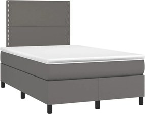 vidaXL Κρεβάτι Boxspring με Στρώμα Γκρι 120x200εκ. από Συνθετικό Δέρμα