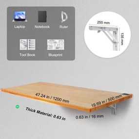 VEVOR Wall Mounted Floating Folding Table Laptop Desk Home Office 47.24x19.69 in