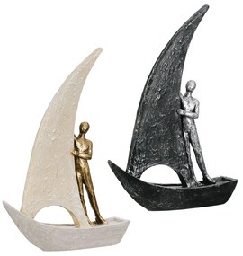 Figure Boat Man Motif Συνθετική Ρητίνη Χρυσό Χρώμα Ασημί Χρώμα 2 Ποικιλία 20X6X29Cm 20X6X29Cm-05161463