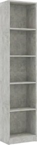 vidaXL Βιβλιοθήκη με 5 Ράφια Γκρι Σκυροδέμ. 40x24x175 εκ. Επεξ. Ξύλο