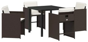 vidaXL Σέτ φαγητού για κήπο με μαξιλάρι 5 pcs Καφέ Πολυ ράταν