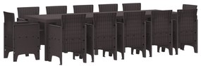 vidaXL Σέτ φαγητού για κήπο 13 pcs Καφέ 300 x 100 x 73 εκ Πολυ ράταν