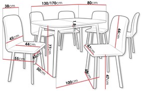 Σετ τραπεζαρίας Edmond 117, 77x80x130cm, Αριθμός θέσεων: 6, Ωοειδής | Epipla1.gr