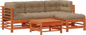 vidaXL Σετ Ξαπλώστρας Κήπου 5 pcs Κερί Παλαίωσης Μασίφ Ξύλο Πεύκου