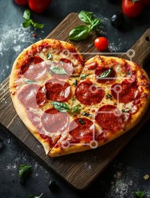 Intra Συλλεκτικό Ξύλινο Παζλ Plywood  4mm - Πίτσα Pepperoni σε σχήμα καρδιάς σε ξύλινο ξύλο κοπής Σε Ξύλινο Κουτί - Διαστάσεις: 10x10 cm – 25 κομμάτια
