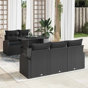 vidaXL Σετ Καναπέ Κήπου 6 Τεμαχίων με Μαξιλάρια, Μαύρο Πολυ Ράτταν