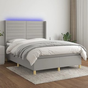 Κρεβάτι Boxspring με Στρώμα & LED Αν.Γκρι 140x200εκ. Υφασμάτινο