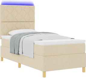 vidaXL LED Κρεβάτι με βάθρο με κεφαλάρι Κρεμ 90 x 190 cm ύφασμα