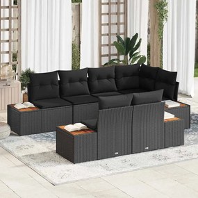 vidaXL Σετ Καναπέ Κήπου με μαξιλάρι 7 pcs Μαύρο Πολυρατάν