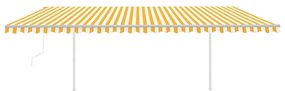 vidaXL Τέντα Συρόμενη Αυτόματη με Στύλους Κίτρινο/Λευκό 6x3 μ.