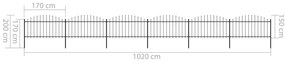 vidaXL Κάγκελα Περίφραξης με Λόγχες Μαύρα (1,25-1,5)x10,2 μ. Ατσάλινα