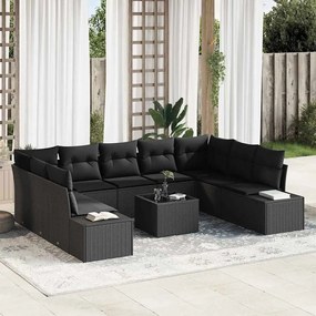 vidaXL Σετ Καναπέ Κήπου με μαξιλάρι 9 pcs Μαύρο Πολυρατάν