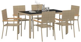 vidaXL Σέτ φαγητού για κήπο 7 pcs Μπεζ 150 x 90 x 75 cm
